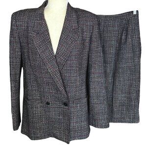 Vintage En Avance Skirt Suit Set 11/12 Tweed Glen Plaid Double Breast Blazer 80s